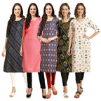 Pinkmint Womens Crepe Digital Print Straight Kurta [Pack of 5](NV-363-371-358-390-386-L)