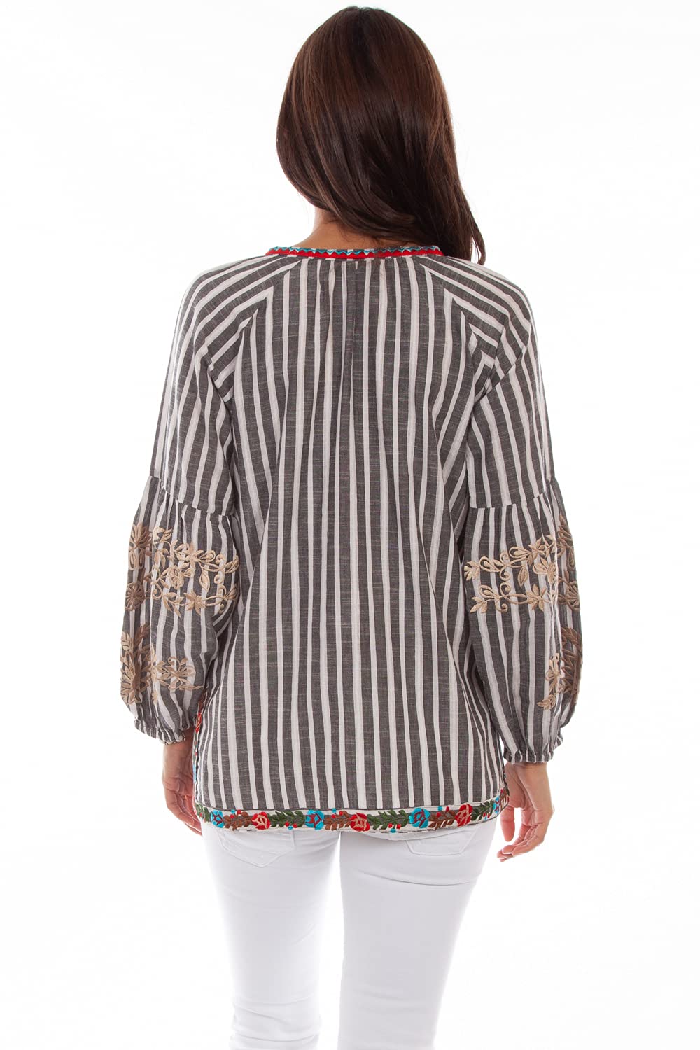 STRIPE BLOUSE W/FLORAL EMB.