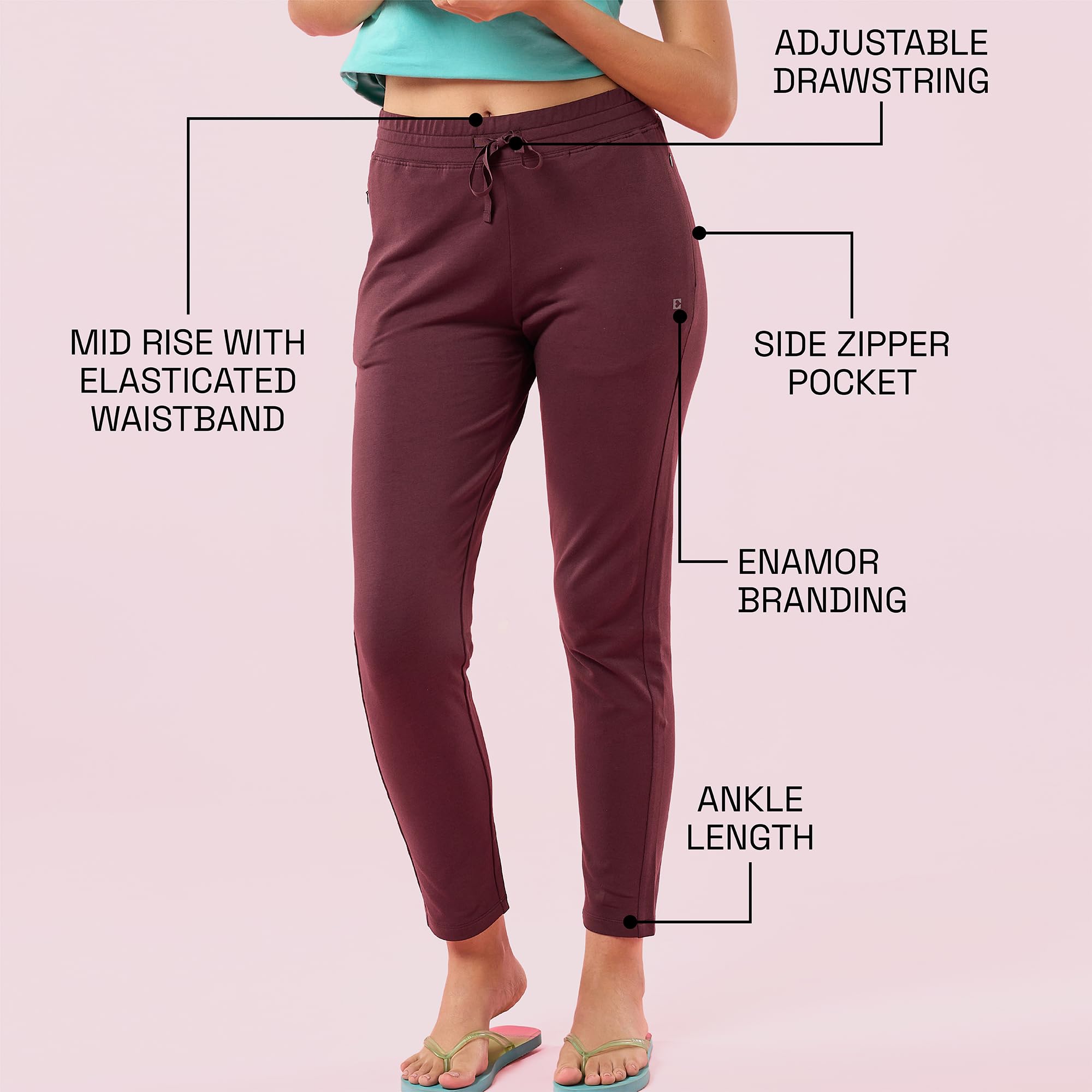 Enamor E060 Women Slim Fit Mid Rise French Terry Ankle length Lounge Pants