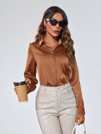 Indoprimo WomenS Solid Satin Casual Shirt | Stylish Western Long Sleeve Shirt For Women