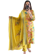 ANNI DESIGNER Womens Rayon Blend Printed Straight Kurta with Pant & Dupatta (Pubani Mustard_3XL_Mustard_XXX-Large)