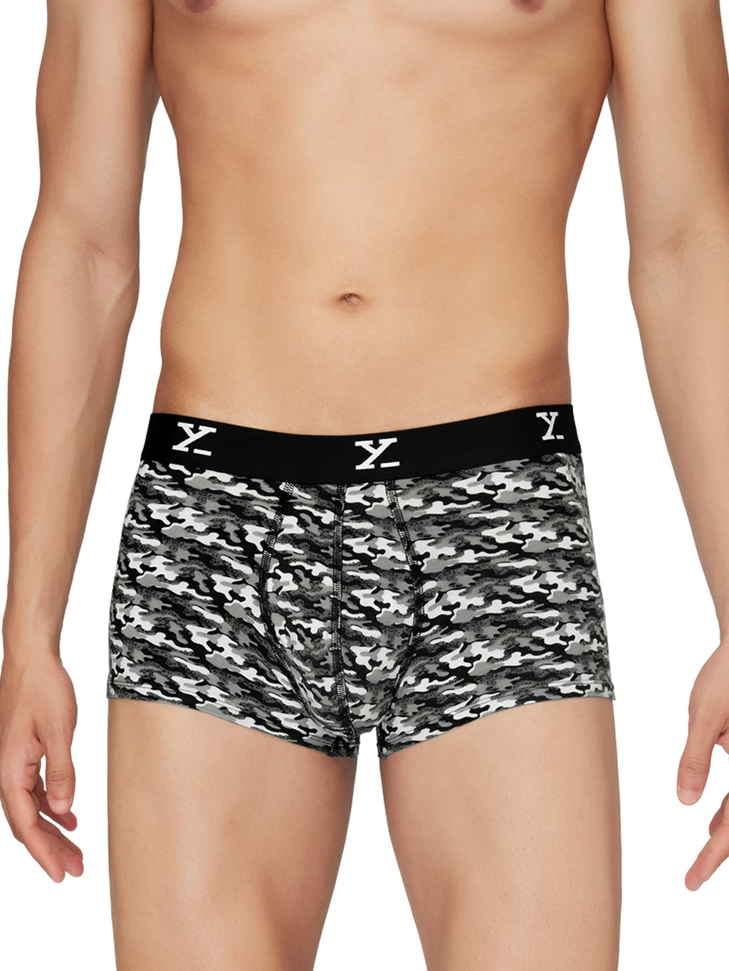 XYXX Mens Underwear Shuffle IntelliSoft Antimicrobial Micro Modal Trunk Pack of 5 (Camo Blue & Orange;Camo Monocrom;Yoga Pet;Tw
