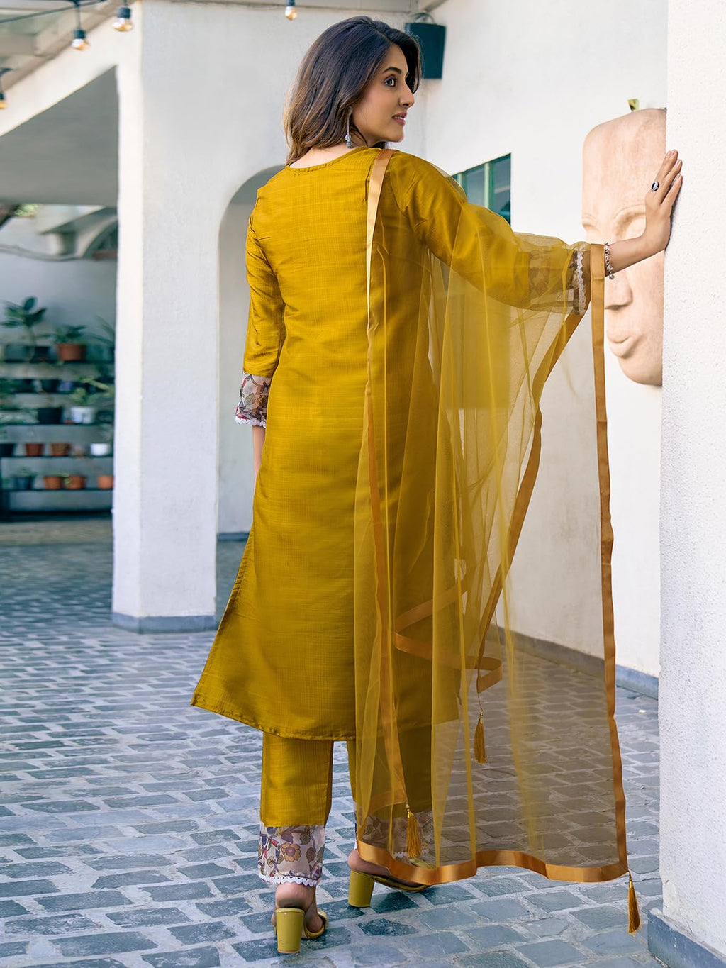Sanisa Womens Art Silk Sequence Embroidery Work Straight Kurta with Pant and Dupatta