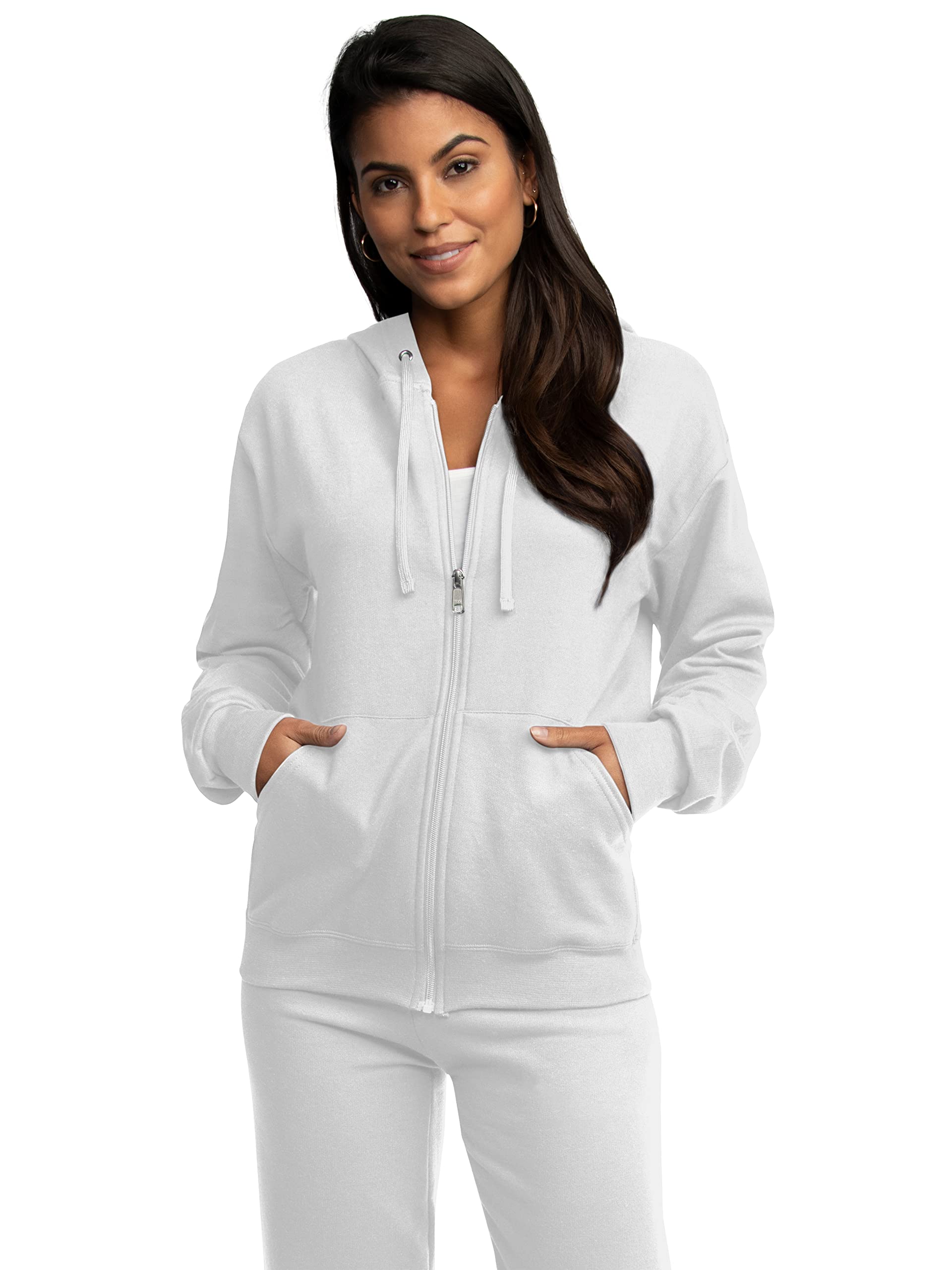 Fruit of the Loom Eversoft Fleece Hoodies, Pullover, Moisture Wicking & Breathable, Sizes S-4x, White Full Zip, Small