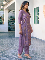 Sanisa Women'S Silk Blend Sequence And Embroidery Work Straight Kurta With Pant And Dupatta Set