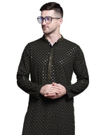 Jompers Mens Sequin Embroidered Pure Cotton Kurtas (Mehndi, Xxl)