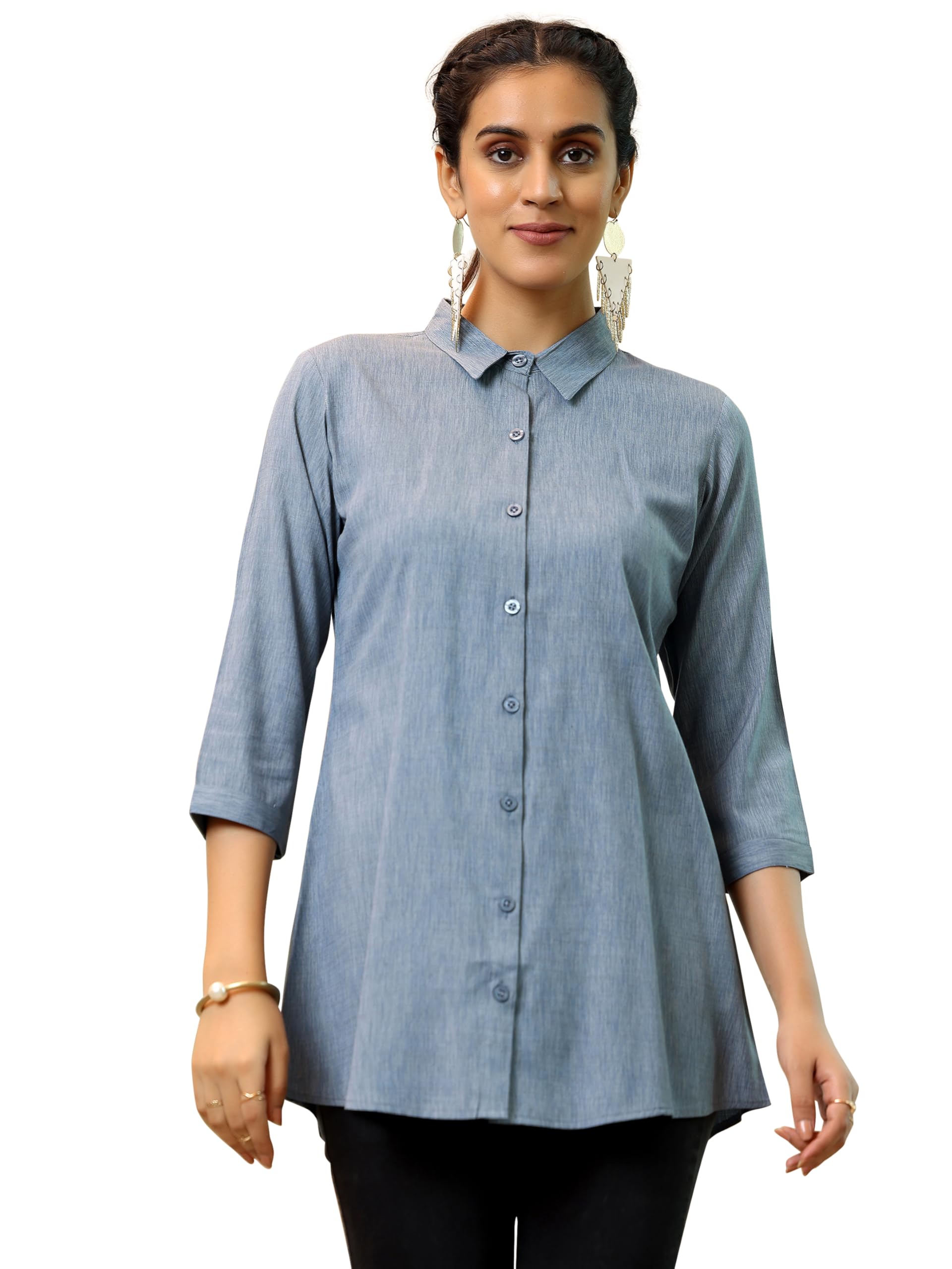 Libas WomenS Cotton Blend Solid Straight Kurtis (58186_Grey