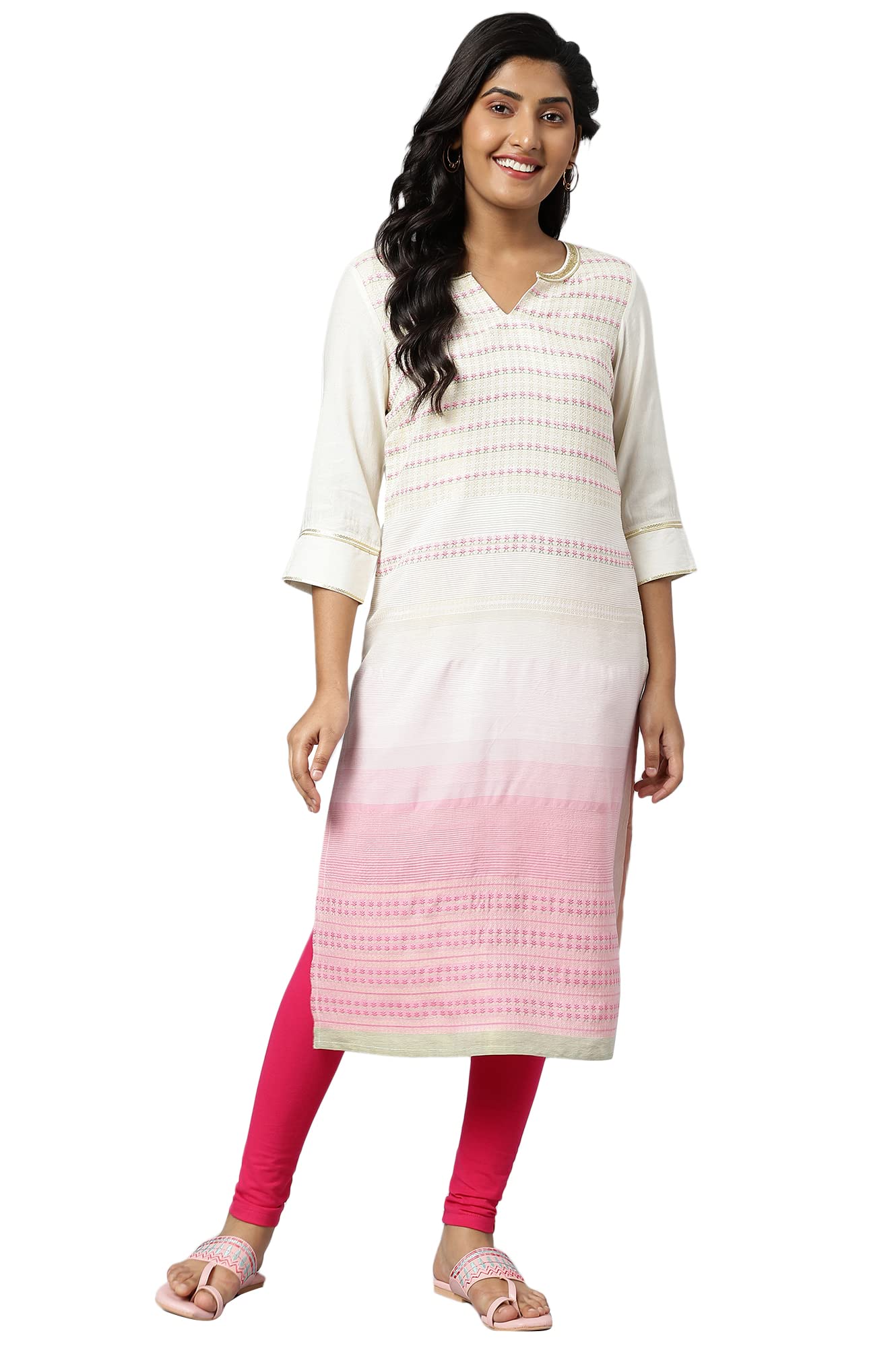 Aurelia Women Off White Dobby Floral Yarn Dyed Straight Kurta_22Aua13602P-702873_3Xl