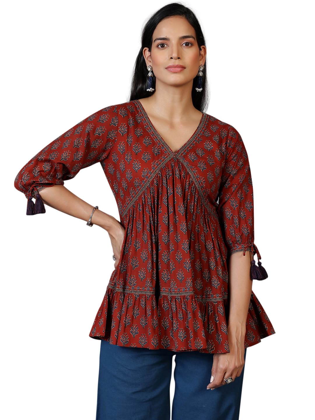 Libas WomenS Cotton Printed Flared Kurti (29068R_Rust