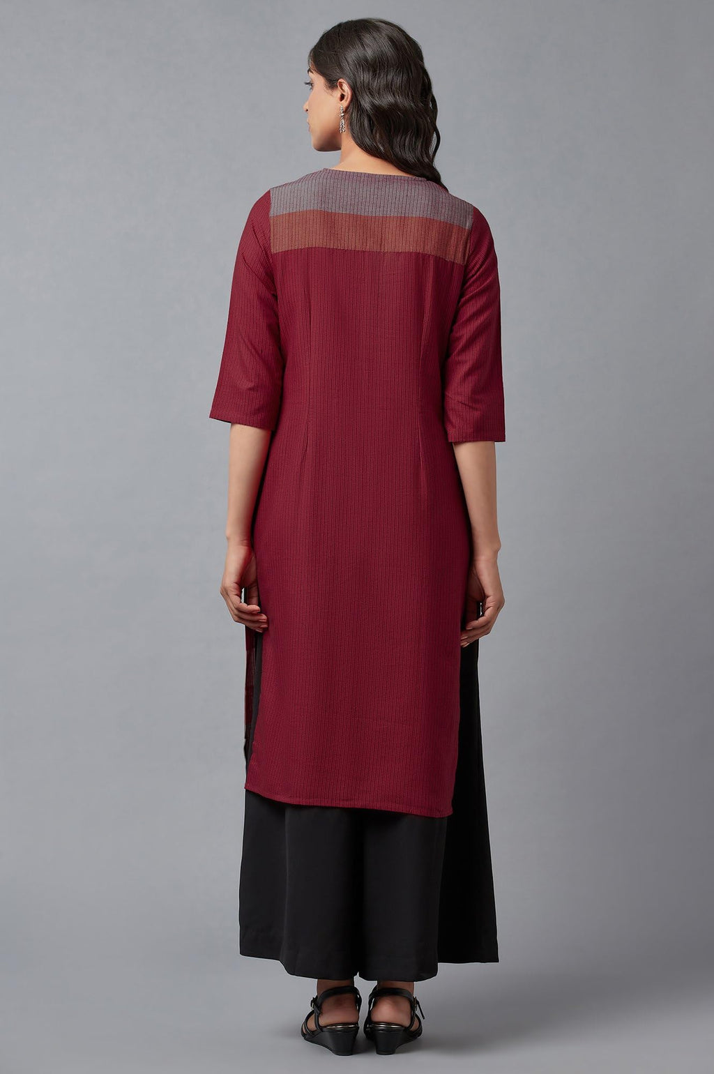 W For Woman Cotton Dobby Placket Kurta For Women