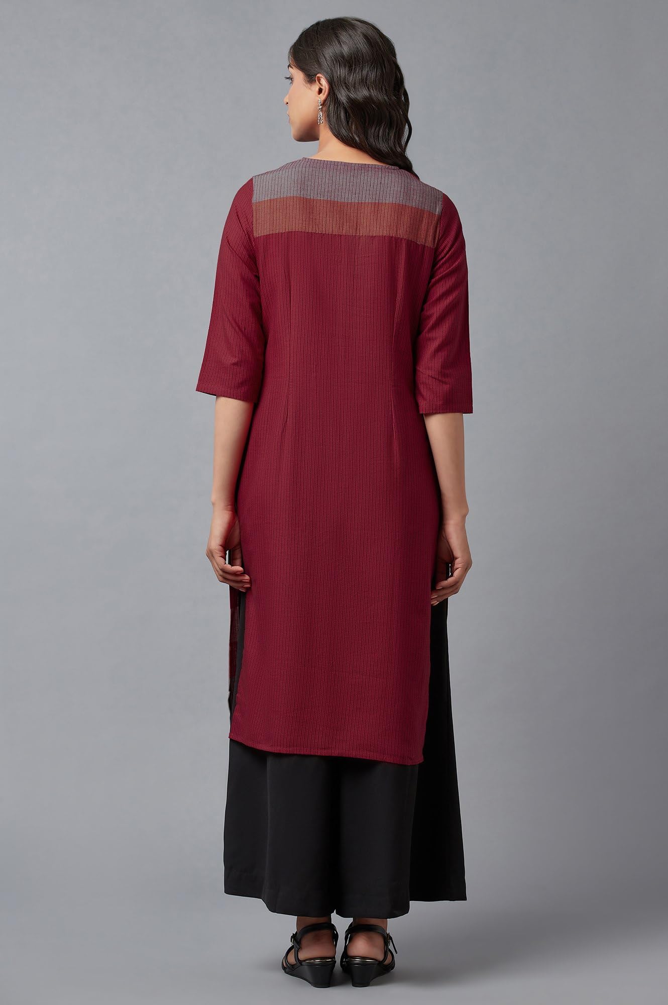 W For Woman Cotton Dobby Placket Kurta For Women
