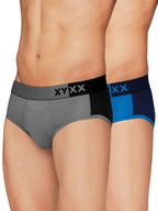 XYXX Mens Underwear Dualist IntelliSoft Antimicrobial Micro Modal Brief Pack of 2 (Steel Grey & Black;Brilliant Blue & Black Ir