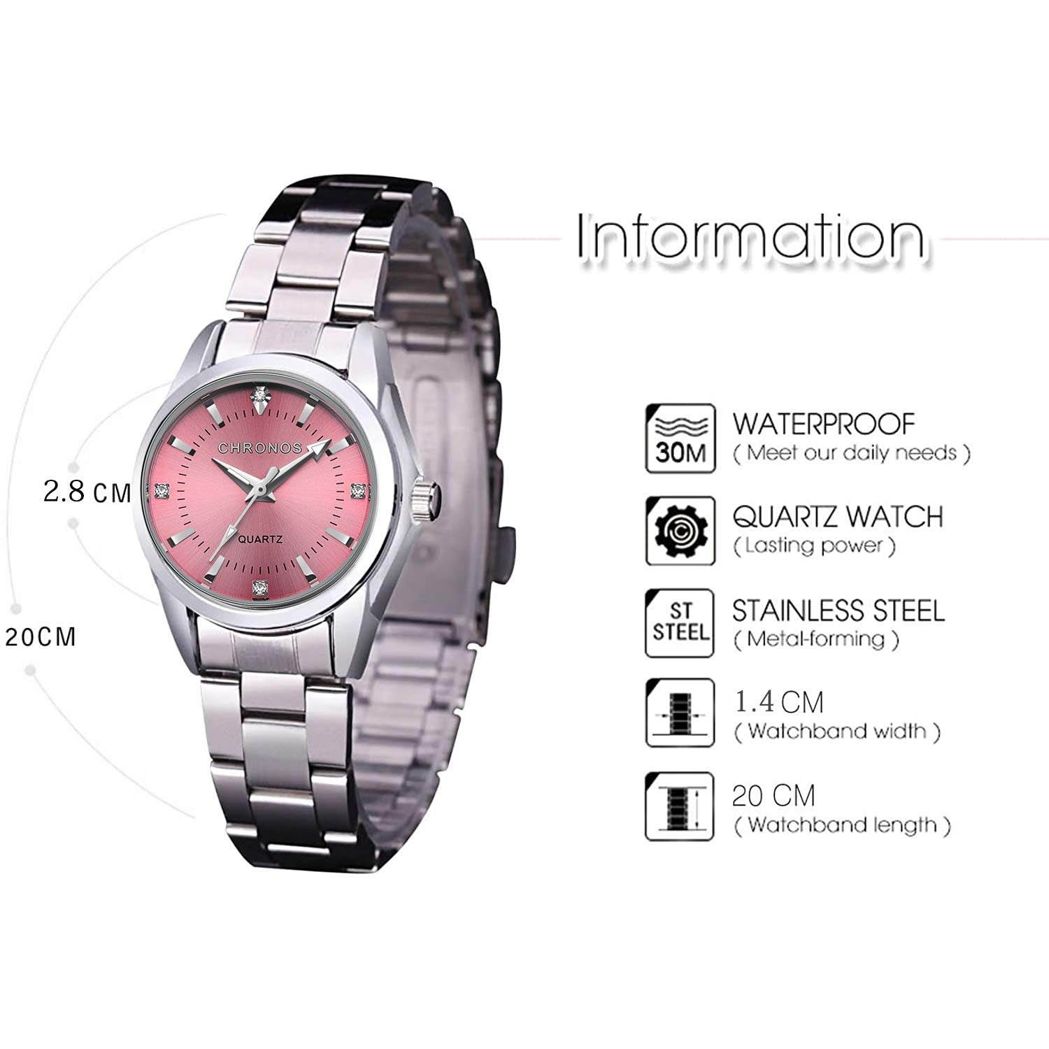 cofuo Women Lady Dress Analog Quartz Watch with Stainless Steel Band, Simple Design Easy Reader Wrist Casual Fashion Waterproof