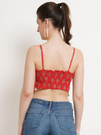 POPWINGS Casual Hankie Cotton Sustainable Bagru Print Crop Top for Women || Square Neck Crop Top for Women || Sleeveless Crop To