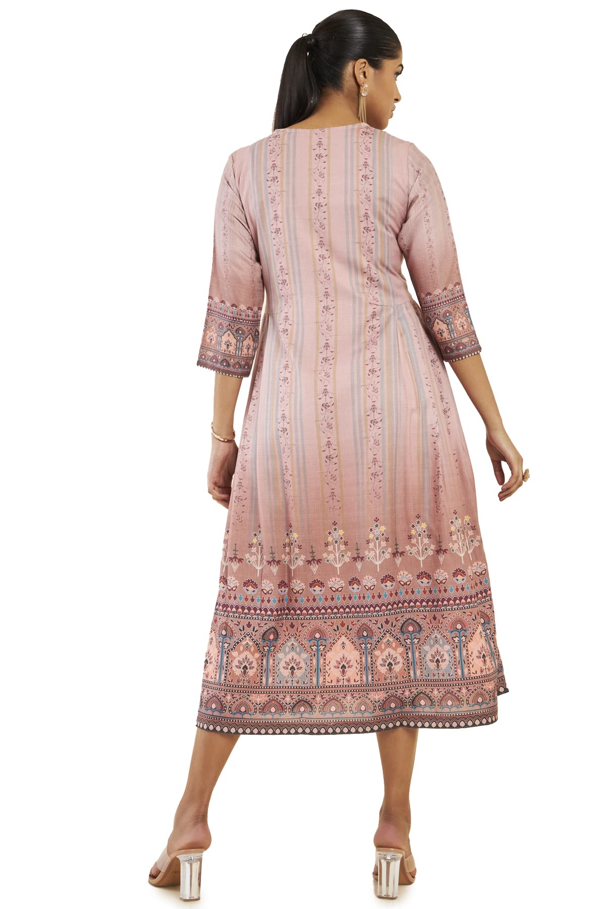 Soch Women Peach Modal Printed Dress Kurta