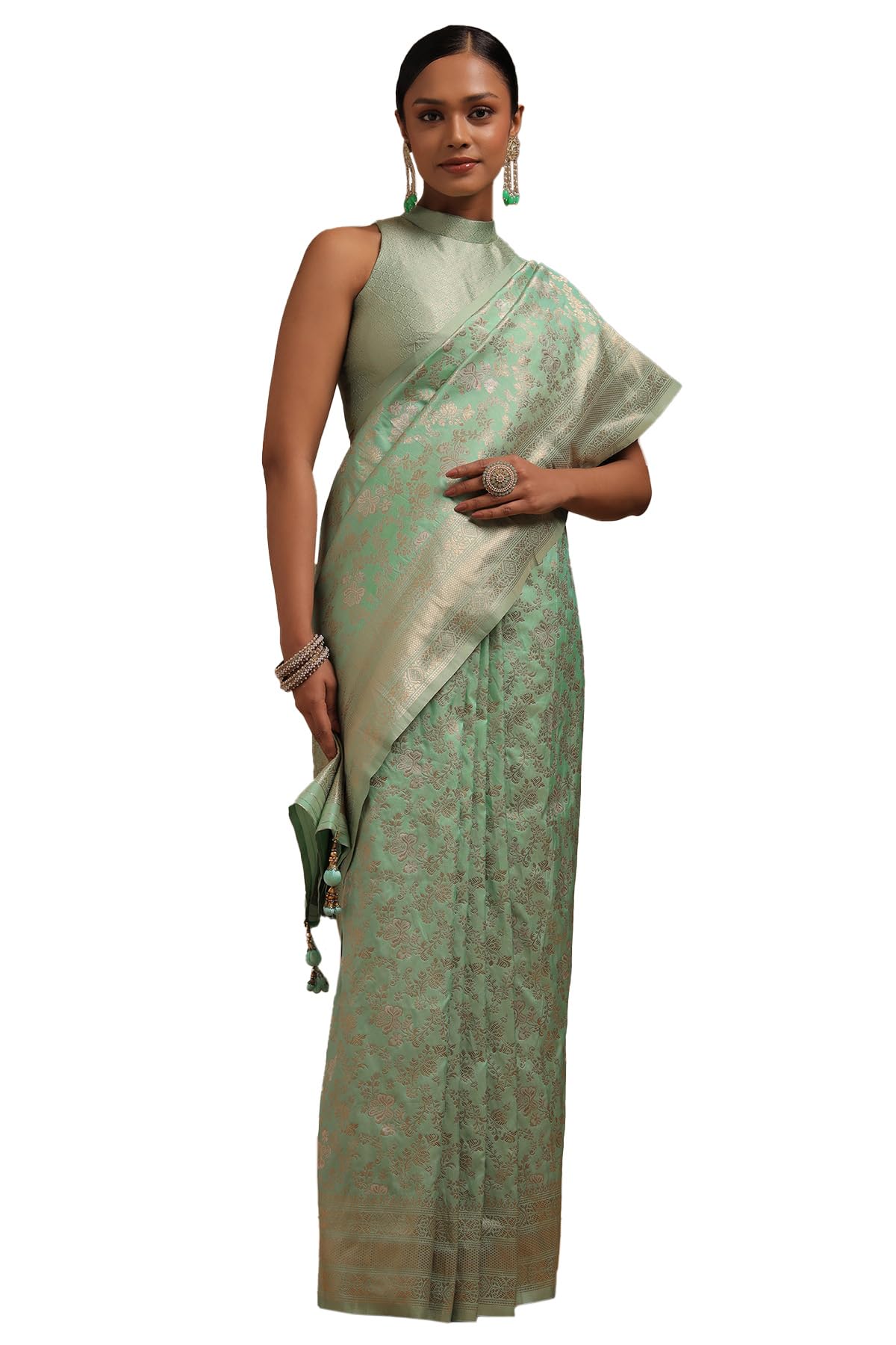 Soch Women Dola Silk Floral Print Saree with Zari Woven
