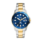 Fossil Men's Blue Quartz Stainless Steel Three-Hand Watch, Color: Two Tone/Blue Taper (Model: FS6034)