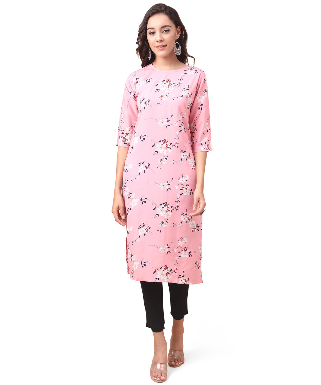 Yashika Women'S Crepe Printed Straight Kurta/Kurti (K1037-L_Pink_Large)