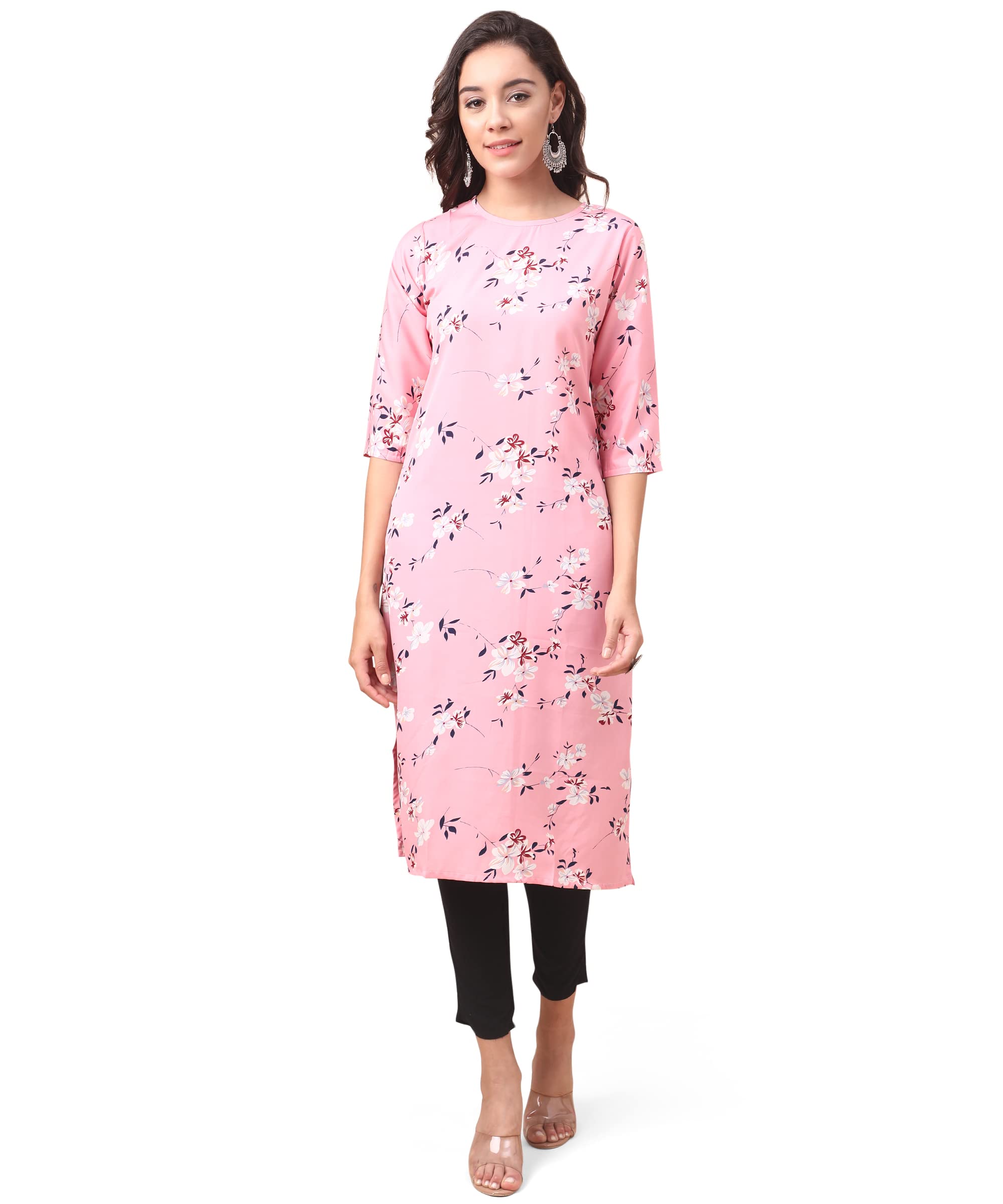 Yashika Women'S Crepe Printed Straight Kurta/Kurti (K1037-L_Pink_Large)