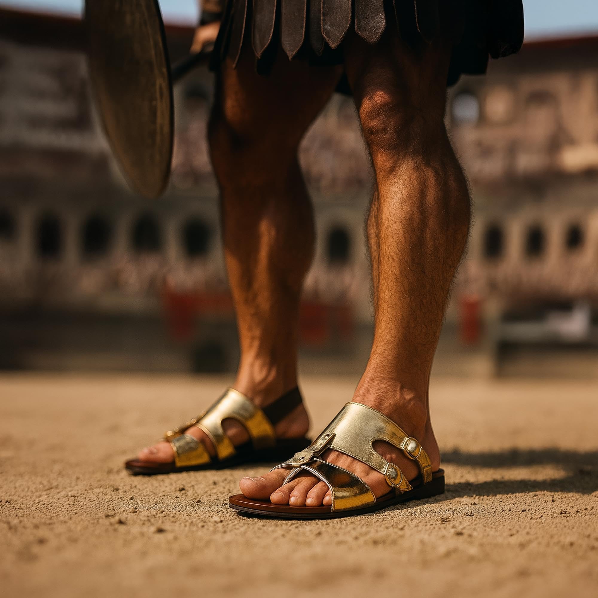 Gold Flat Gladiator Male Costume Sandal  | Large 12-13