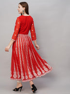 ANNI DESIGNER Womens Georgette Chikankari Embroidered Anarkali Kurti (Kari Red-KDS_M_Red_Medium)