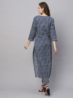 ANNI DESIGNER Womens Cotton Blend Straight Printed Kurta with Pant (Yami Blue_M_Blue_Medium)