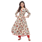 Tissu Women'S Rayon Cream & Orange Floral Printed A-Line Kurta 2221_Cream_8Xl