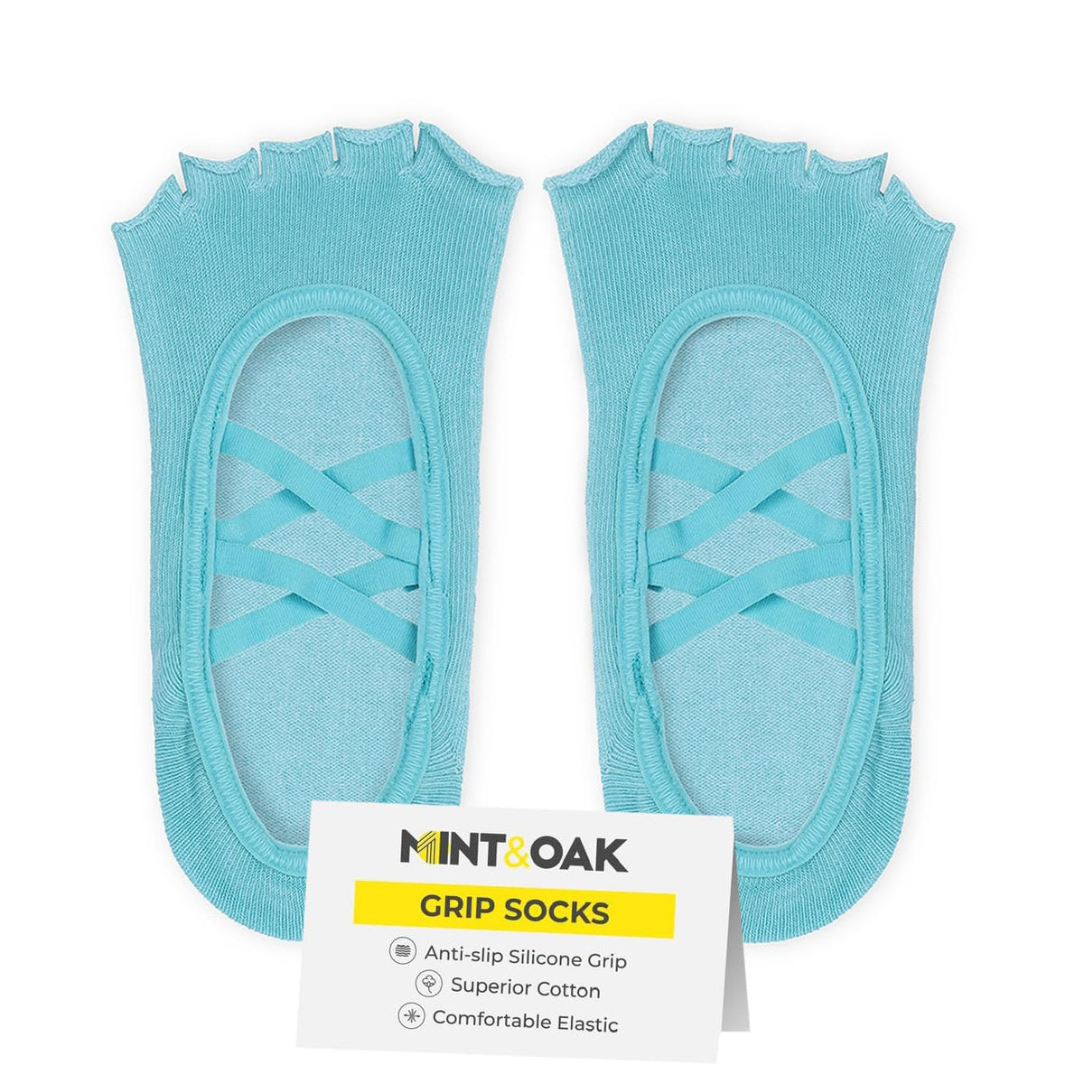 Mint & Oak Pilates Socks With Grips For Women, Open Toe Ankle Length NonSlip Yoga Socks, Cotton Ideal For Yoga, Pilates, Gym, W 1