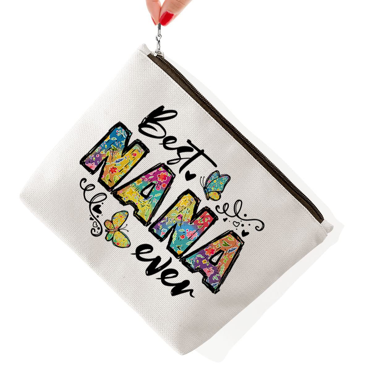 BiuNiuring Grandma Gift, Best Nana Ever Gift, Mother's Day Gift for Nana Mom Mother Grandmother, Makeup Bag