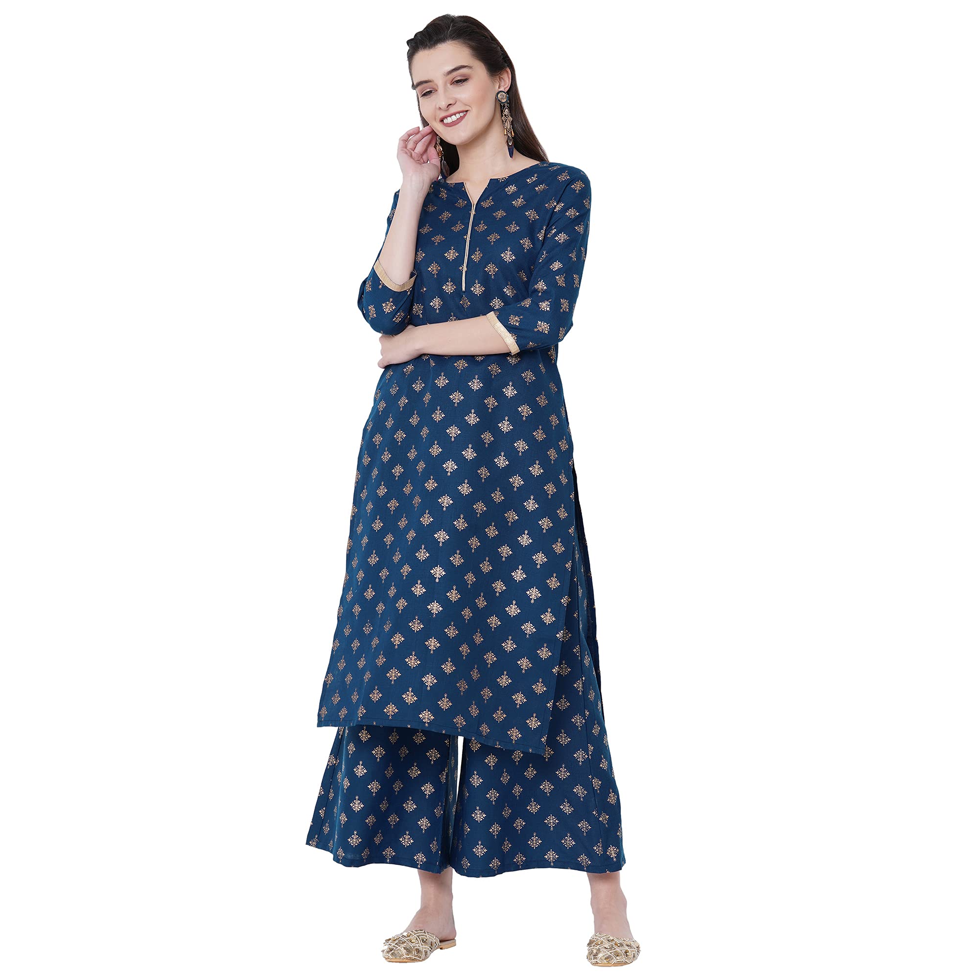 ANNI DESIGNER Womens Cotton Kurta with Palazzo (New-Blue XX-Large)