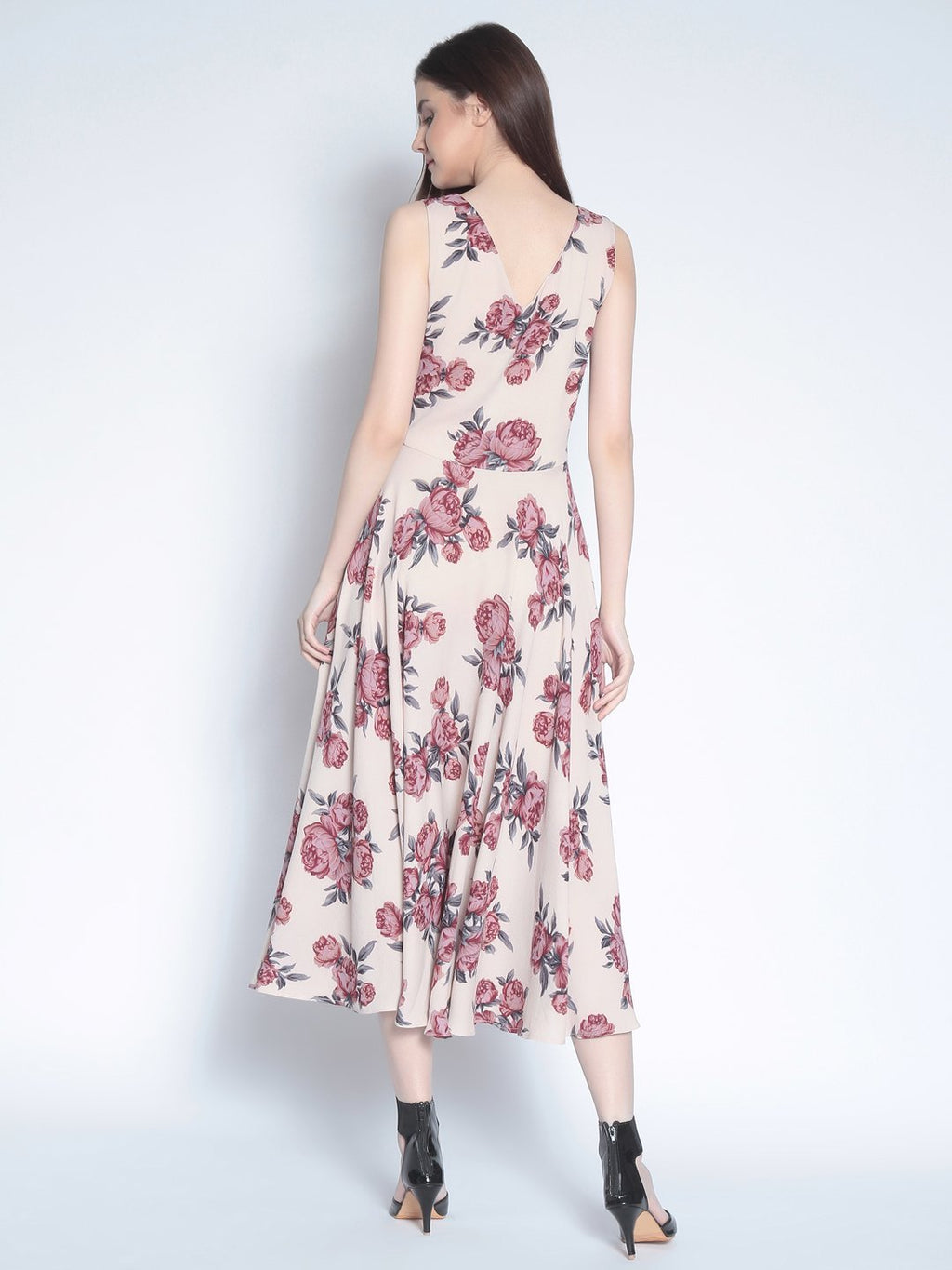 Rare Women'S Synthetic A-Line Knee-Long Dress (Ep3149B-L_Beige_L)
