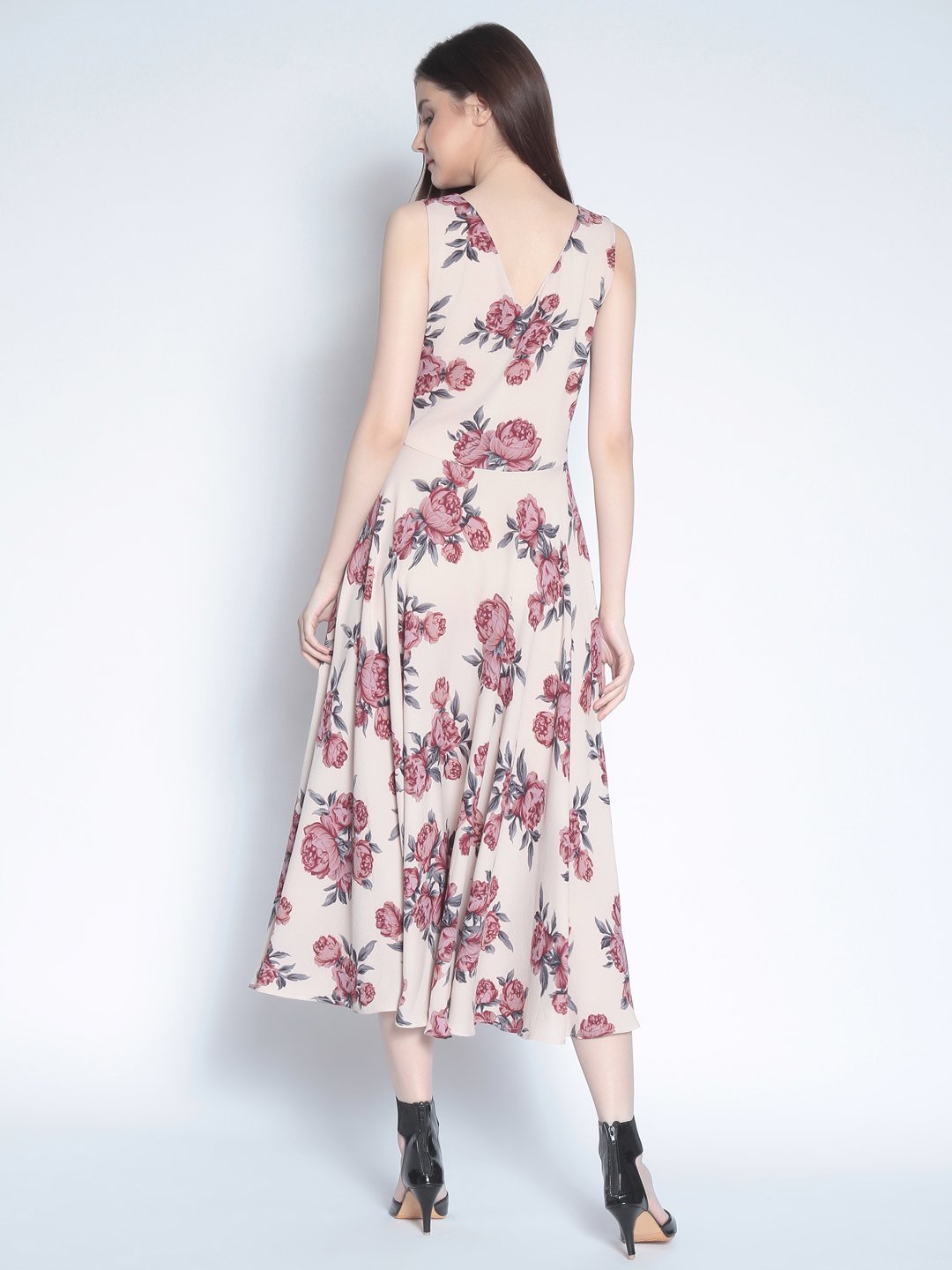 Rare Women'S Synthetic A-Line Knee-Long Dress (Ep3149B-L_Beige_L)