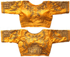 Pujia Mills Womens Silk Taj Mahal Half Sleeve Blouse (Mum taj Blouse_Yellow_38)