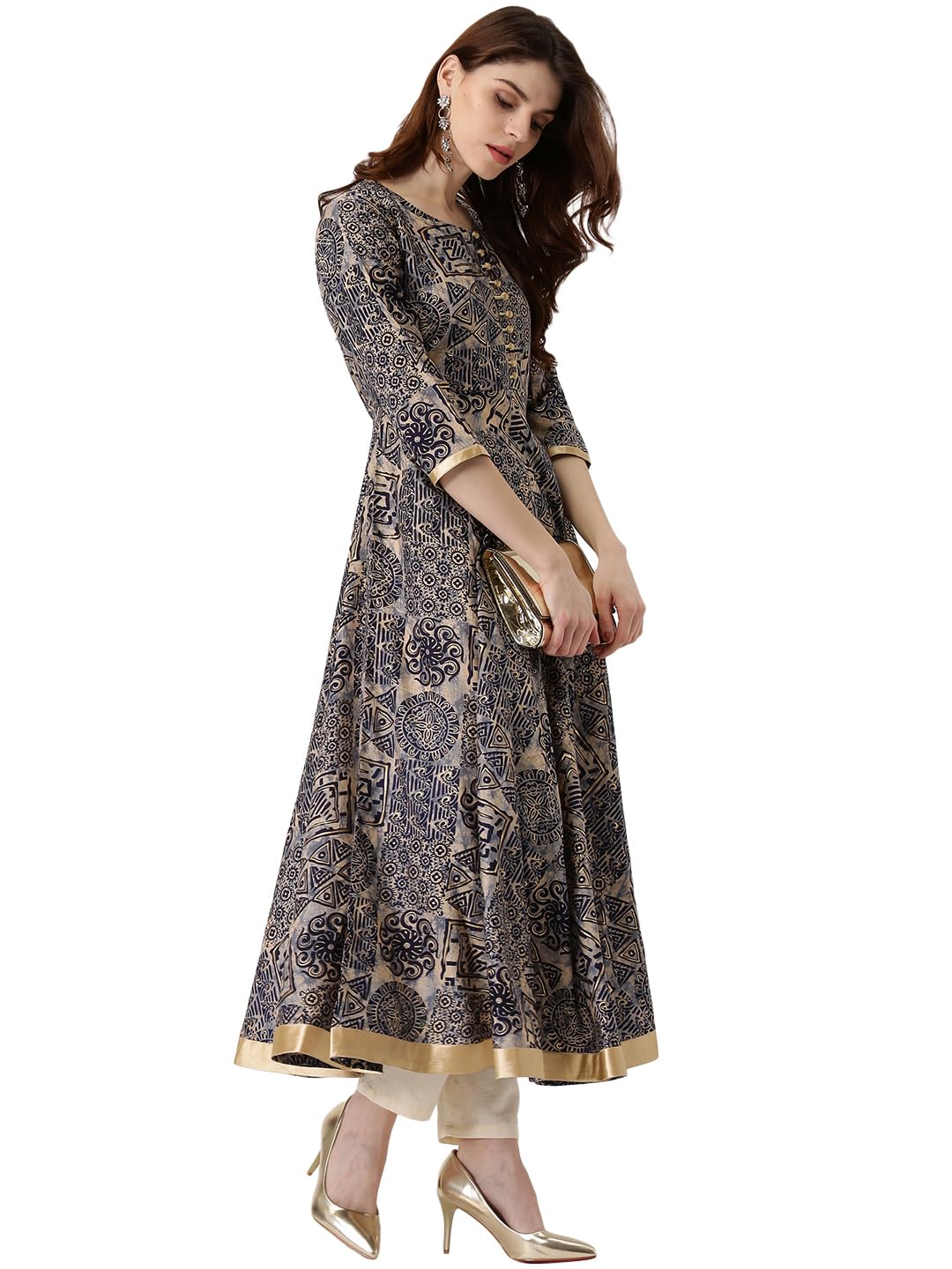 Libas Womens Chanderi Anarkali Standard Length Kurta (4799_Blue