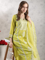 ANNI DESIGNER Women s Rayon Blend Kurta with Pants and Dupatta, Lemon Yellow, 3XL