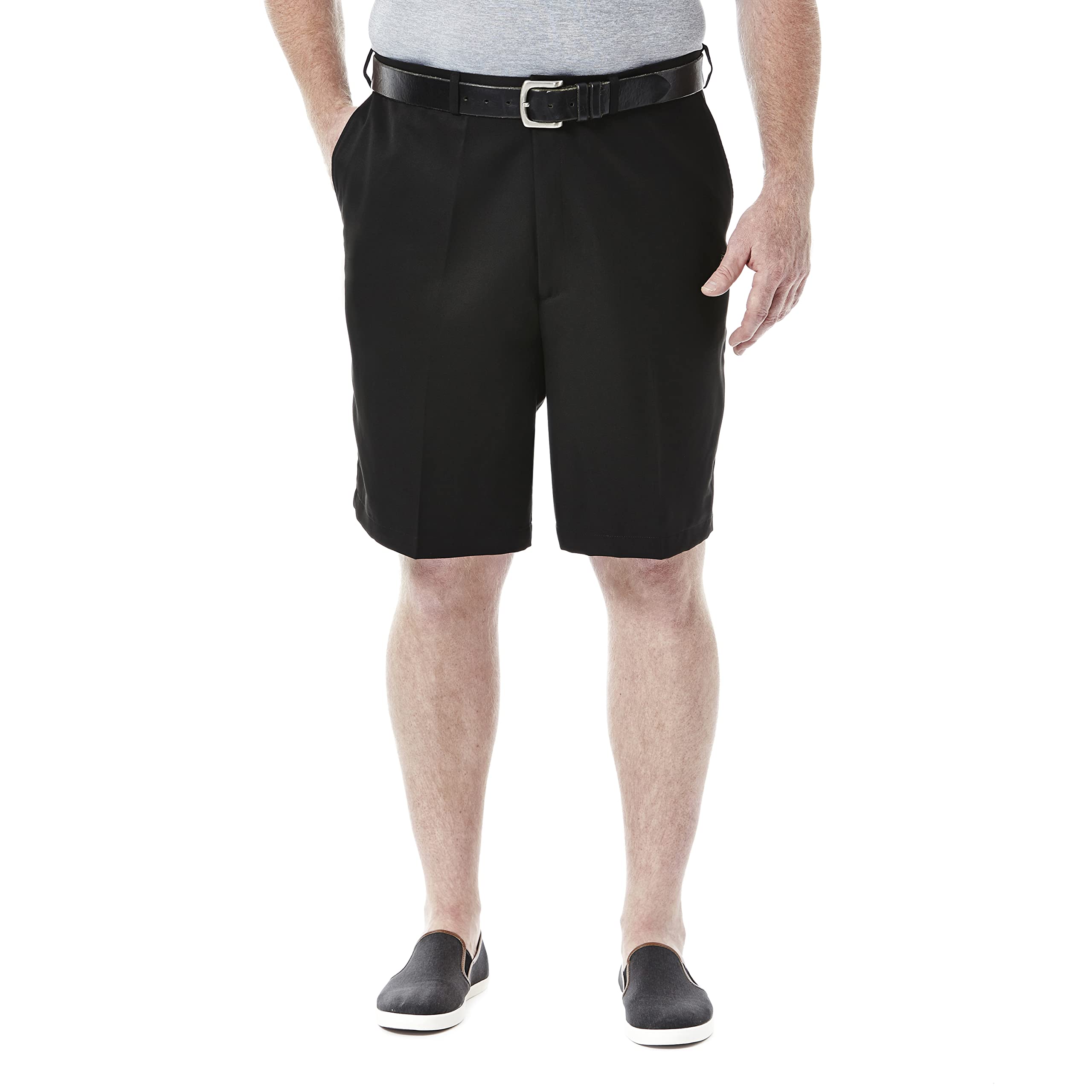 Haggar mens Cool 18 Classic Fit Expandable Waist Short Casual Shorts, Black, 40