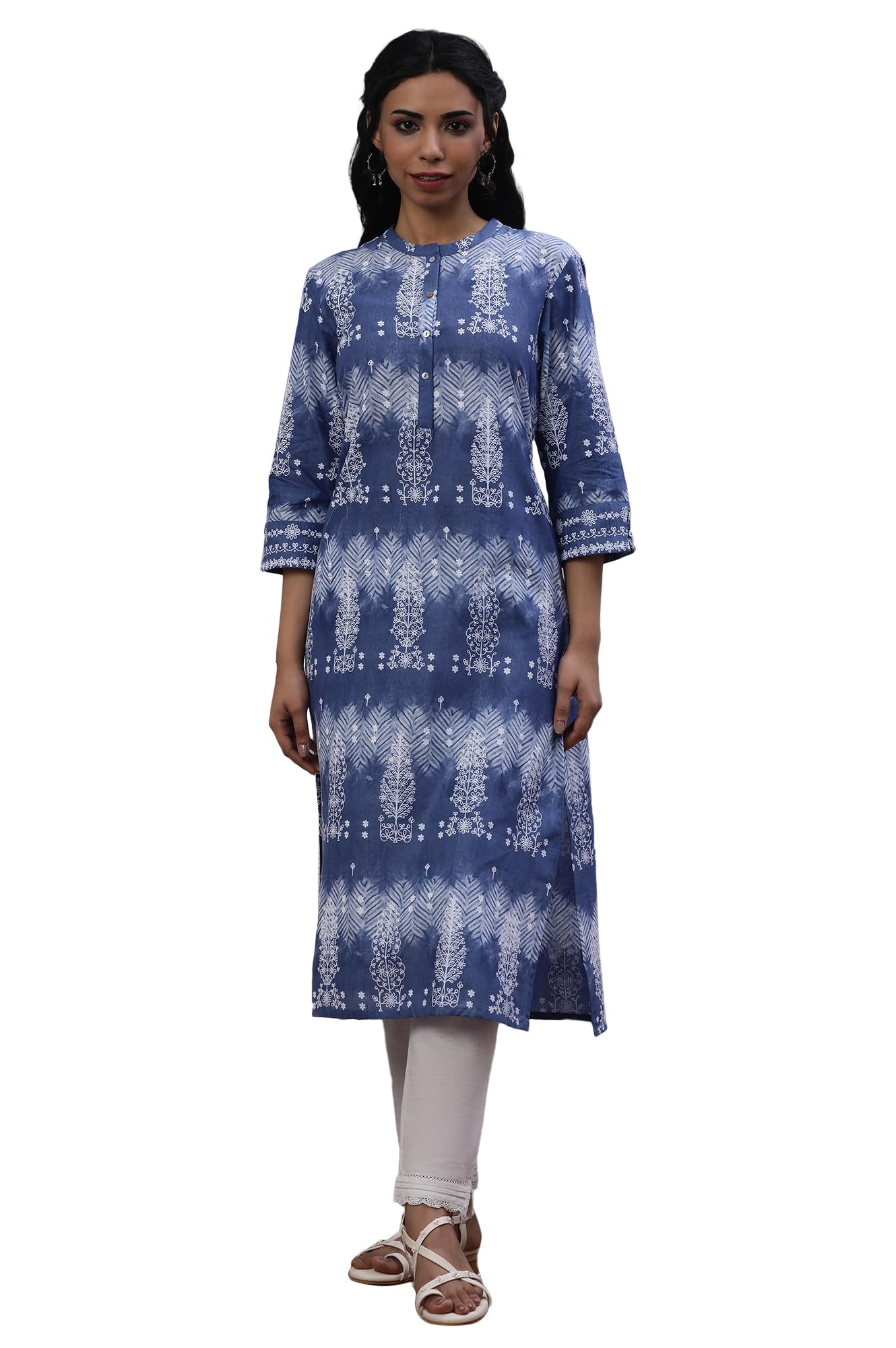W For Woman W Women Blue Printed Cotton Straight Kurta_24Few10526-123071_3Xl