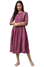 W For Woman Dark Purple Floral Printed A-Line Kurta With Sequins