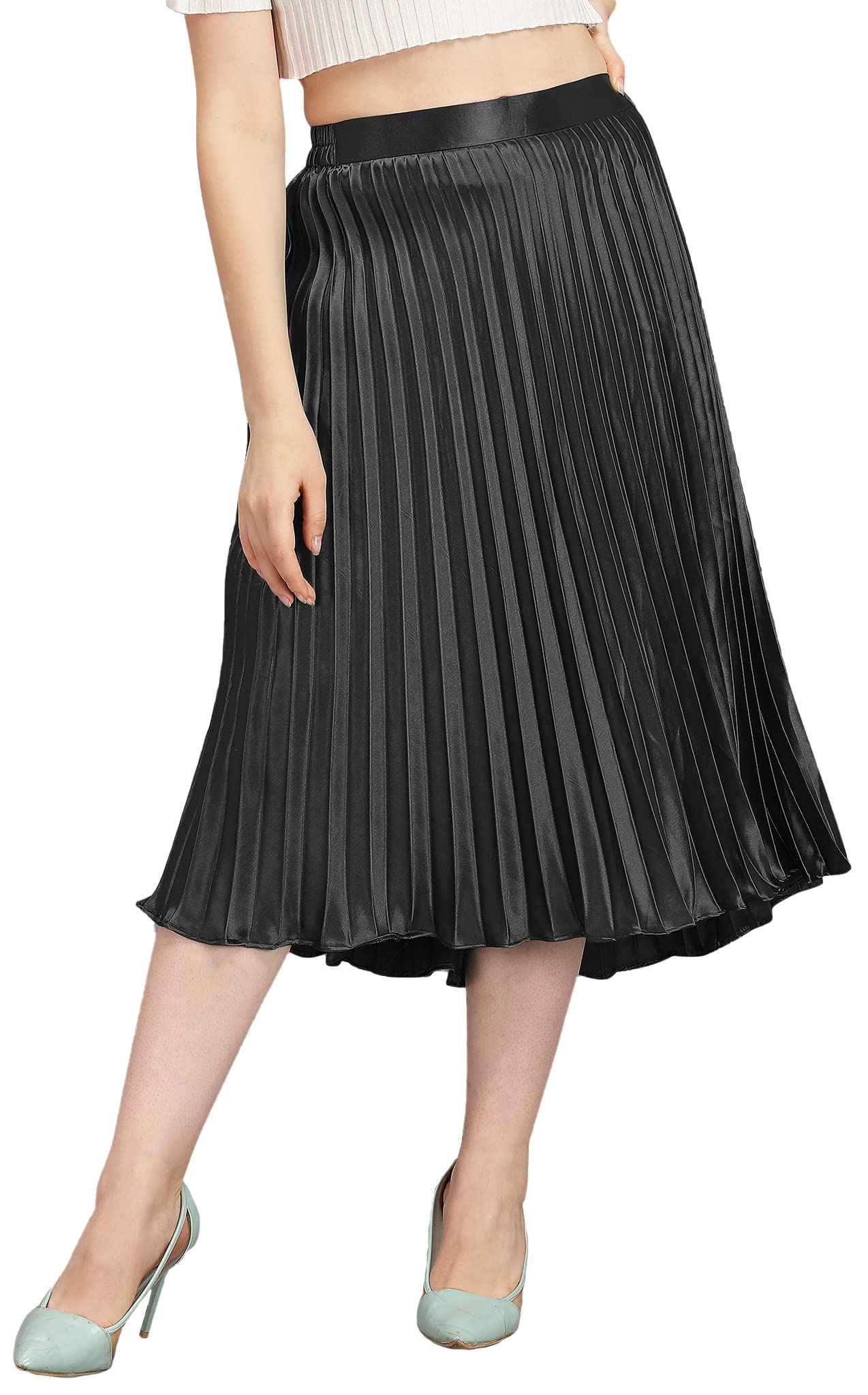 Kzully | Elegant Ensemble Satin Midi Skirts For Women & Girls Black