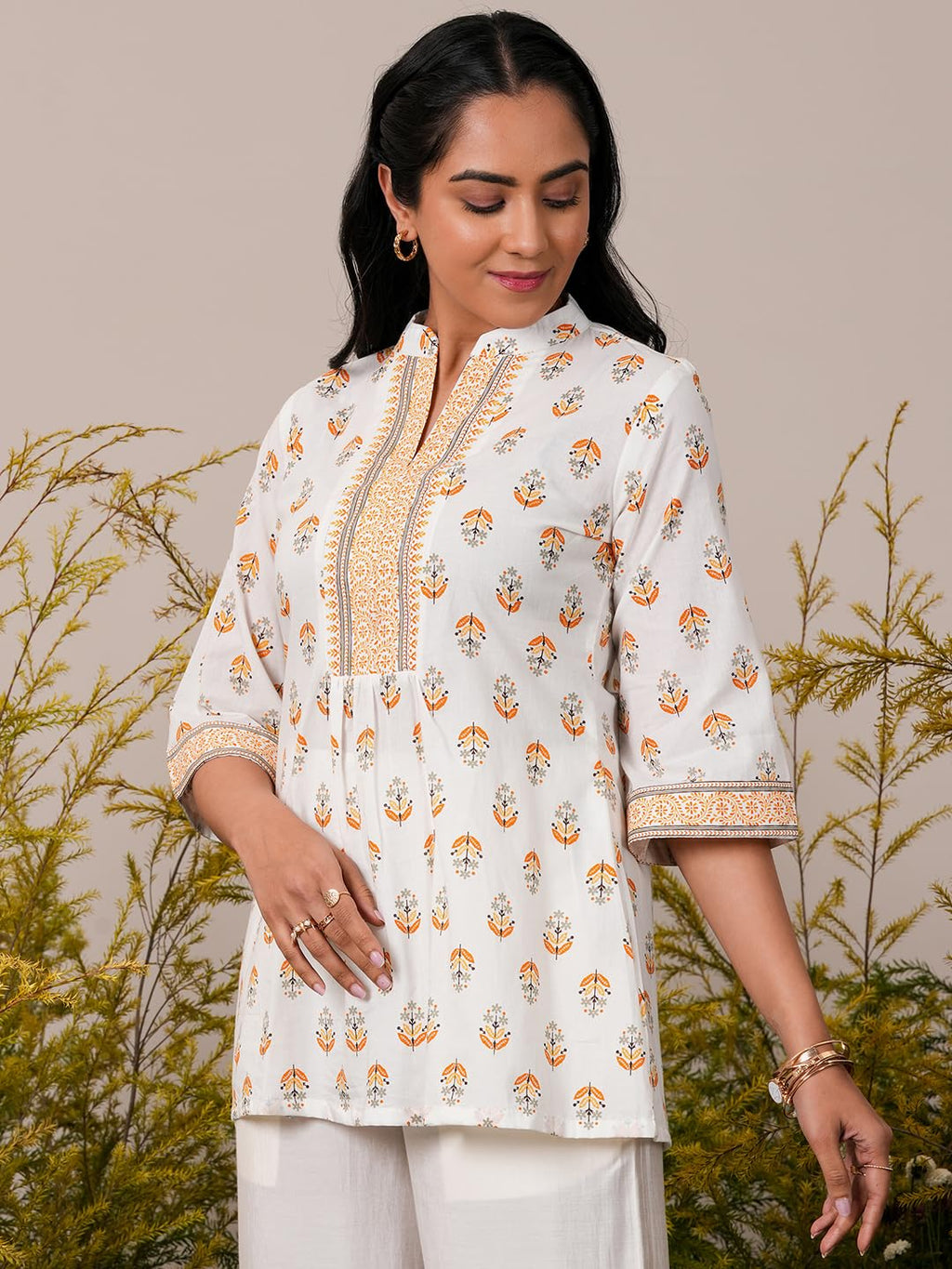 Libas WomenS Pure Cotton Printed Straight Kurtis (26866_White