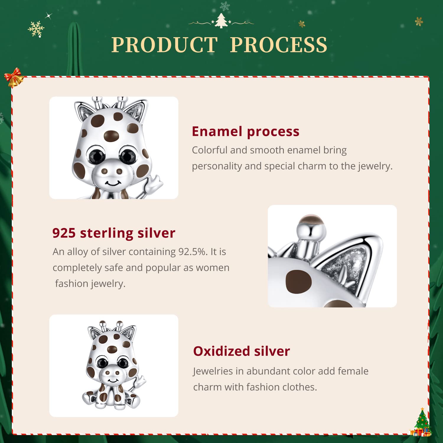 VOROCO Giraffe Charm for Bracelet, 925 Sterling Silver Animal Series Giraffe Charm for Bracelet, Mother's Day Birthday Christmas