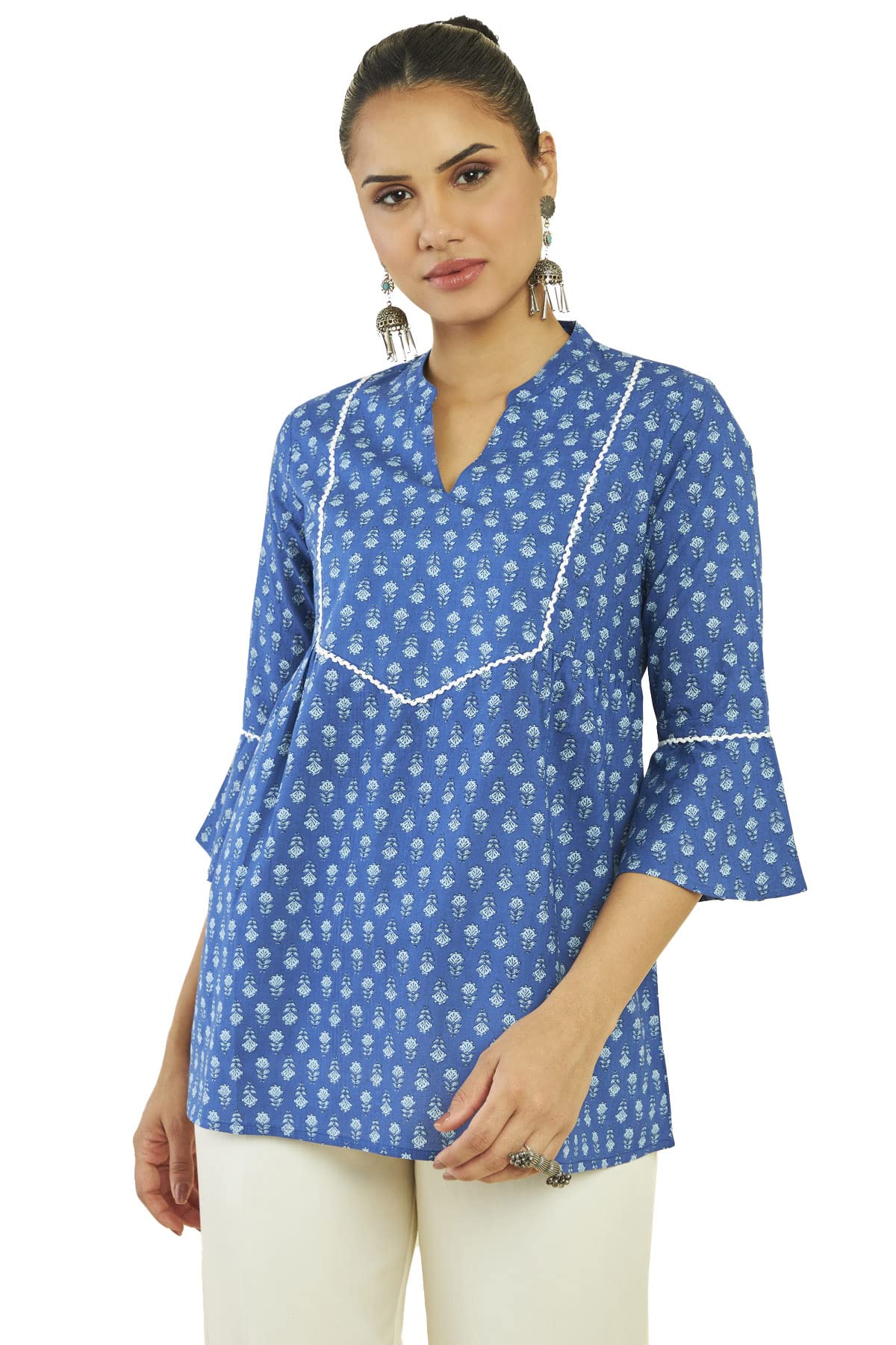 Soch Women Blue Cotton Floral Tunic(8907715937374_Blue_Xl)