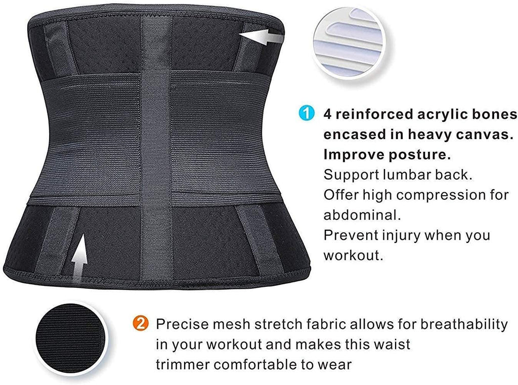 SHAPERX Women Waist Trainer Belt Waist Trimmer Belly Band Body Shaper Sports Girdles Workout Belt (SZ8002-Black, Large)