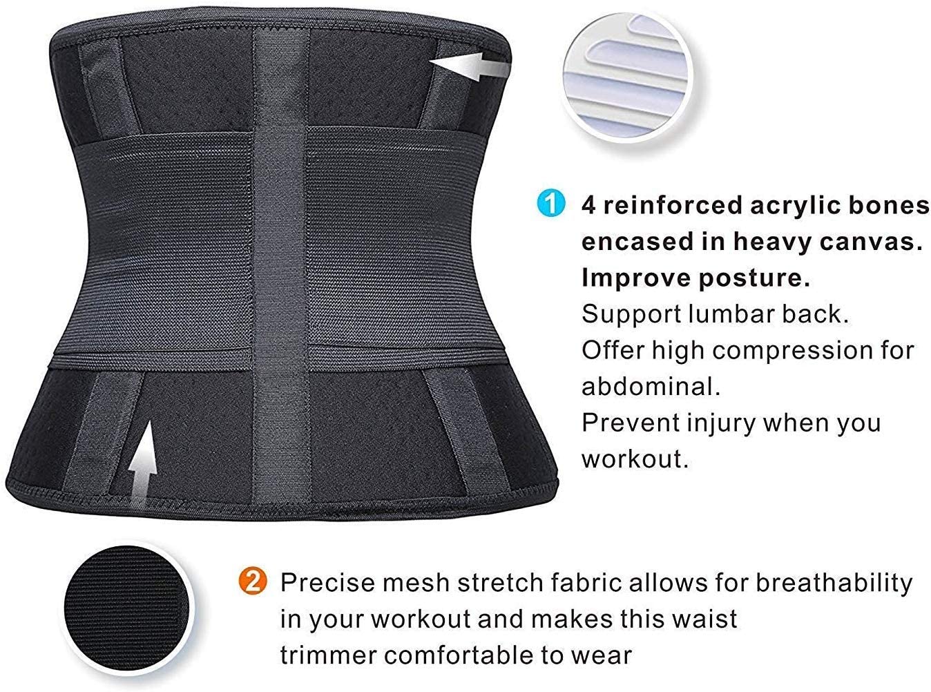 SHAPERX Women Waist Trainer Belt Waist Trimmer Belly Band Body Shaper Sports Girdles Workout Belt (SZ8002-Black, Large)