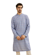 Manyavar Mens Cotton Blend Leaf Print Long Kurta (Greyish Blue,XL)