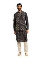 Manyavar Mens Viscose Blend Foil & Digital Print Kurta Jacket Set (Blue,XL)