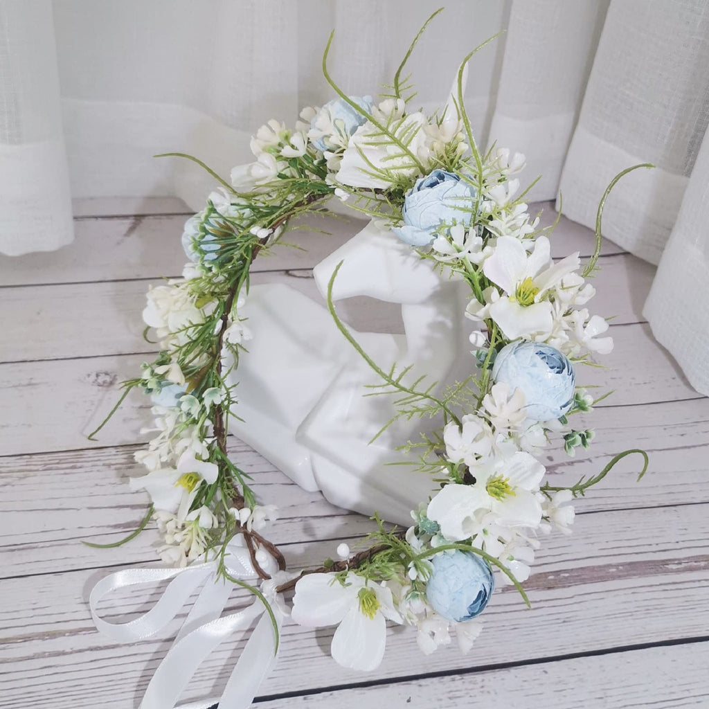 Floral Fall Camellia Flower Crown Rose Headpiece Wedding Bridal Flower Girl Halo Maternity Photo Props FL-03 (Ivory)