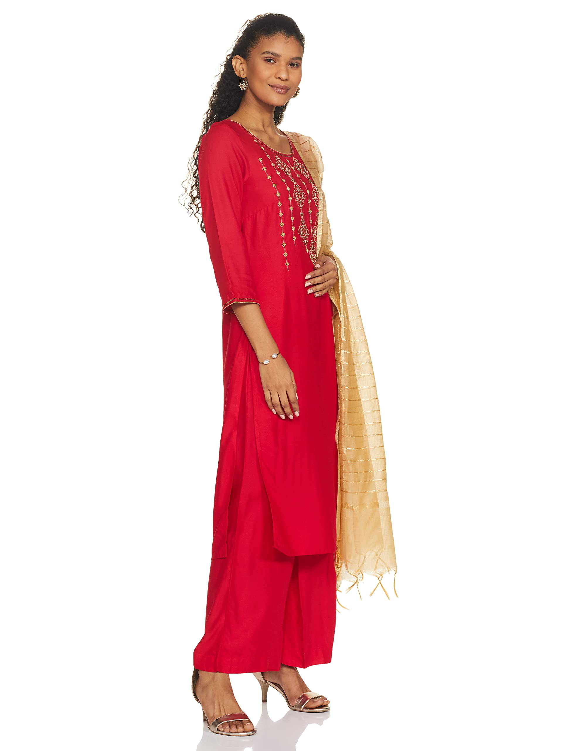 Aurelia Geometric Printed Maroon Zari Embroidered Kurta Dupatta Bottomwear