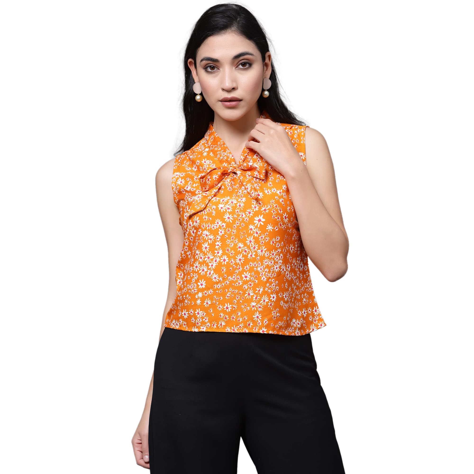 OOMPH! Sleeveless Tops for Women, Orange - mt469
