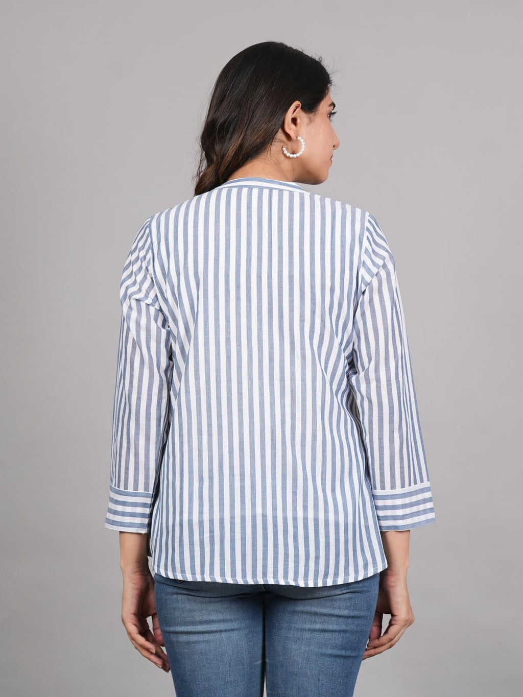 Rangita Grey Cotton Straight Striped Short Length Kurti | Kurta For Women